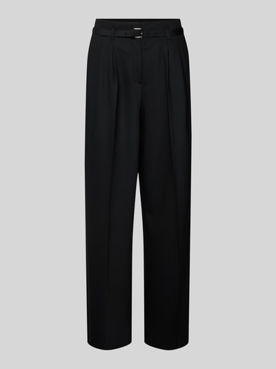 Produktfoto, Stoffhose mit Gesäßtaschen von More & More in Schwarz, lockerer Schnitt, Stoffgürtel, Material-Mix mit Viskose-Anteil
