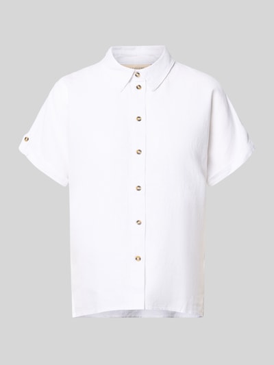 Produktfoto, Relaxed Fit Bluse aus Leinen-Viskose-Mix Modell 'Lava' von FREE/QUENT in Weiß mit Knopfleiste, strukturierte Oberfläche.