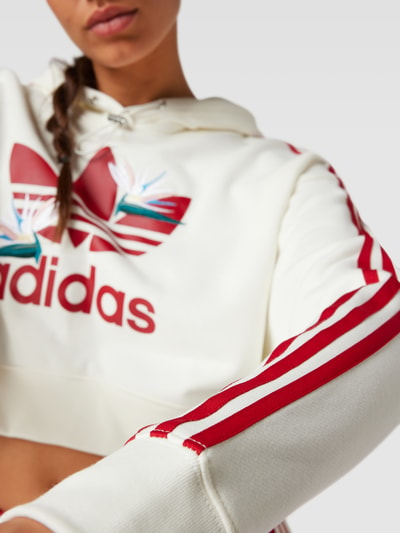 adidas Originals Cropped Hoodie mit Label-Print Weiss 3