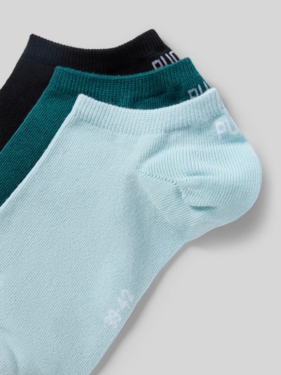 Produktfoto, Sneakersocken mit Logo im 3er-Pack von PUMA aus Baumwoll-Mix, körpernahe Passform, Farben Schwarz, Türkis und Hellblau.