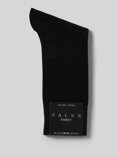Produktfoto, Socken mit elastischem Rippenbündchen im 3er-Pack von Falke, schwarze Herren Socken aus Baumwoll-Mix mit Stretch-Anteil, Modell 'Family', körpernahe Passform