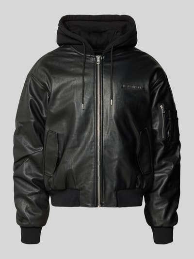 Productfoto, RETERNITY Bomberjacke in Lederlook Model 'MÉTROPOLITAIN', regular fit, capuchon, ritssluiting, labeldetail, zwarte structuur