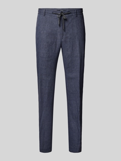 JOOP! Collection Slim fit linnen broek met elastische band, model 'Sake' Marineblauw - 2