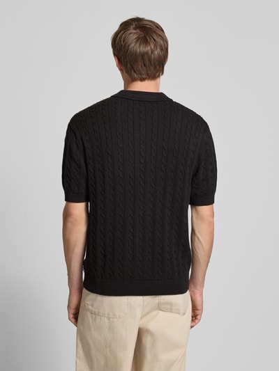 REVIEW Koszulka polo o kroju slim fit ze ściegiem warkoczowym Czarny 5