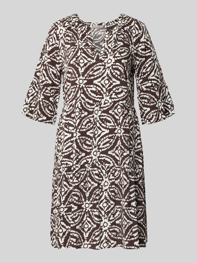 Produktfoto, Regular Fit Minikleid aus reiner Viskose mit Kachel-Print von Christian Berg Woman Selection in Braun-Weiß, taillierte Passform, Tunika-Ausschnitt, Halbarm, strukturierte Oberfläche