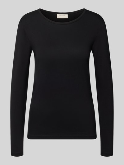 Produktfoto, zwart Longsleeve uit viscose-elastaan mix, slim fit, ronde hals, model 'Liana' van FREE/QUENT, ruglengte maat S 59 cm
