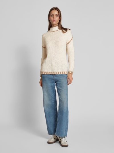 ZABAIONE Oversized gebreide pullover met opstaande kraag, model 'Emily' Beige - 1