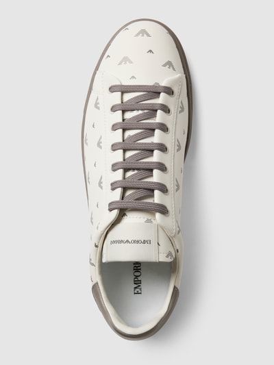 Emporio Armani Sneakers van leer met all-over logo Offwhite - 4