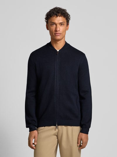 Christian Berg Men Slim fit gebreid jack met opstaande kraag Marineblauw - 4