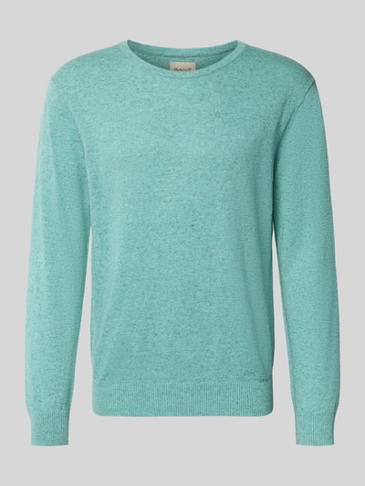 Produktfoto, Longsleeve mit Leinen-Anteil von Gant in Türkis, gerader Schnitt, Rundhalsausschnitt, gerippte Abschlüsse, Baumwoll-Leinen-Mix