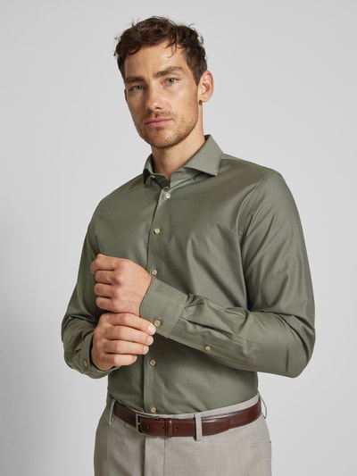 Profuomo Slim fit zakelijk overhemd met haaikraag Olijfgroen - 3