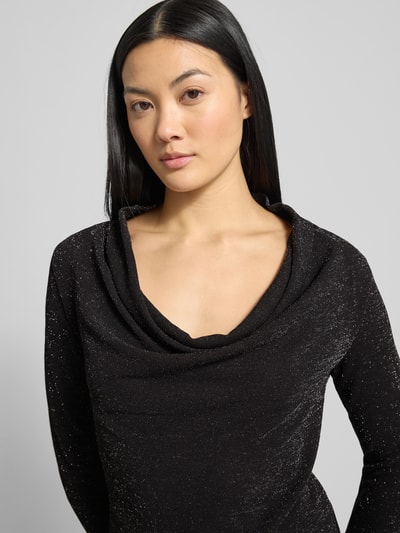 Selected Femme Regular fit shirt met lange mouwen en cascadehals, model 'SANDRA' Zwart - 3