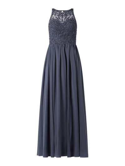 Laona Abendkleid mit floralen Stickereien und Zierperlen Rauchblau 2