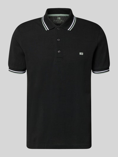 Produktfoto, Regular Fit Poloshirt mit Kontraststreifen von Christian Berg Men in Schwarz, reine Baumwolle, Knopfleiste, kurze Ärmel.
