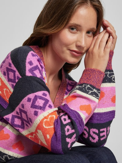 ICHI Strickcardigan mit V-Ausschnitt Modell 'EDEN' Pink 3