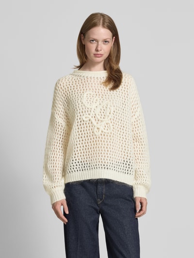 Liu Jo White Oversized Strickpullover mit Mohair- und Lanawoll-Anteil Offwhite 4