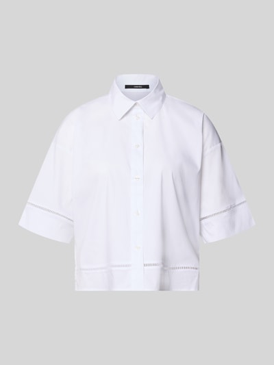 Produktfoto, witte dames blouse van Someday, katoenmix met stretch, boxy fit, overhemdkraag, 1/2-mouwen, model 'Zlana', maat 36