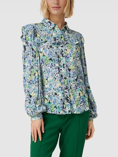 Fransa Blouse met bloemenmotief, model 'Nynne' Lichtblauw - 4