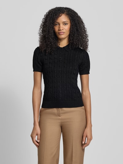 Lauren Ralph Lauren Strickshirt mit Zopfmuster und Polokragen Modell 'NATRISSA' Metallic Black 4