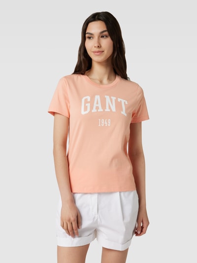 Gant T-shirt van katoen met labelprint Oranje - 4