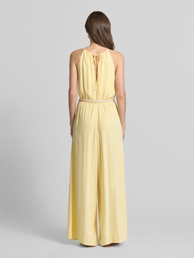 Apricot Jumpsuit aus Viskose-Mix mit Gürtel Hellgelb 5