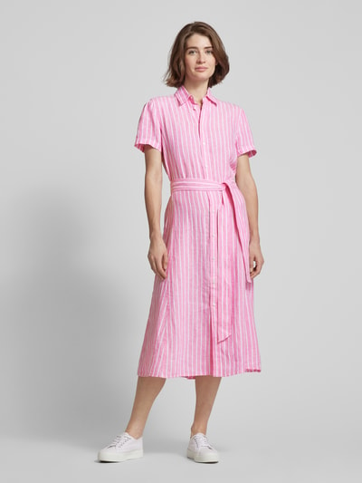 Polo Ralph Lauren Hemdblusenkleid aus Leinen mit Streifenmuster Pink 4