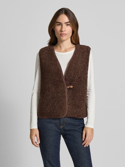 ICHI Regular Fit Weste aus Teddyfell Modell 'Gozima' Dunkelbraun 4