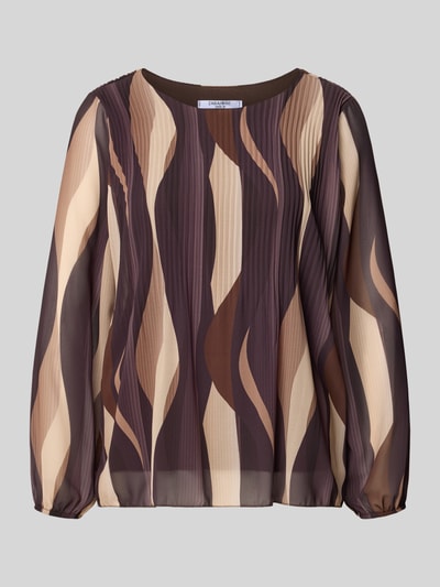 Produktfoto, Bluse mit Plisseefalten Modell 'Re44ynaa' von ZABAIONE in Braun- und Beigetönen, Chiffon, elastische Ärmelabschlüsse