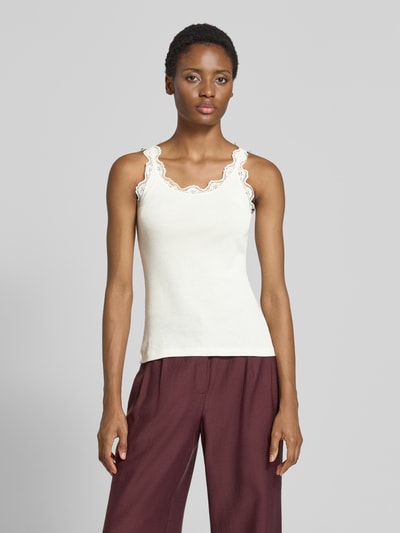 Rich & Royal Slim fit top met kant van pure katoen Offwhite - 4