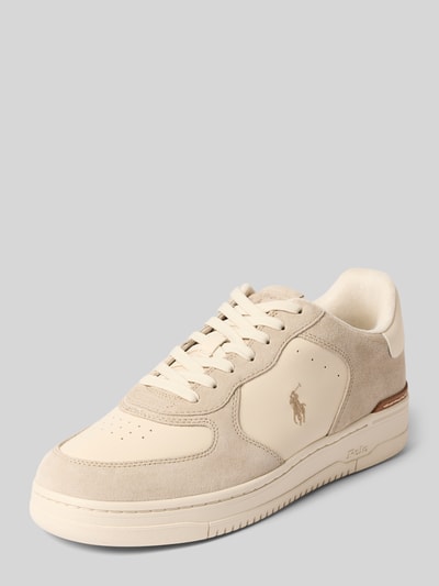 Productfoto, beige-witte sneakers van echt leer model 'MASTERS CRT' van Polo Ralph Lauren, Heren sneakers, gladde en suède textuur