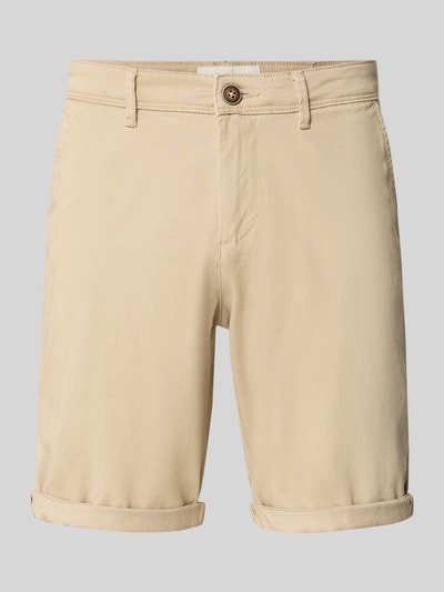 Produktfoto, Regular Fit Shorts mit Eingrifftaschen Modell 'BOWIE' von Jack & Jones aus Baumwoll-Elasthan-Mix in Beige, umgeschlagener Saum, Größenangaben laut Kontext