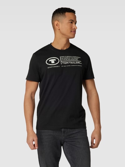 Tom Tailor T-shirt z nadrukiem z napisem model ‘printed crewneck’ Czarny 4