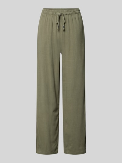 Productfoto, Hose aus Viskose-Leinen-Mix Modell 'Ca44talina' van ZABAIONE in olijfgroen, relaxed fit, elastische band, tunnelkoord, damesbroek, bandwijdte maat S 36 cm, binnenbeenlengte maat S 75 cm, mix van viscose en linnen
