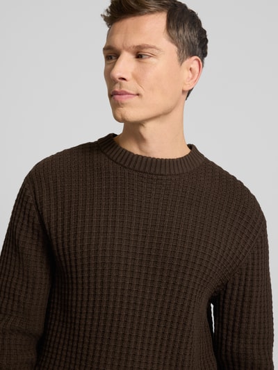 SELECTED HOMME Regular fit gebreide pullover van puur biologisch katoen, model 'TOM' Chocoladebruin - 3
