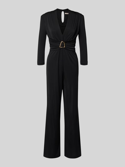 Productfoto, Regular Fit Jumpsuit mit Zierbesatz van Rinascimento in zwart, V-hals, lange mouwen, taille-accent, plooilook, elastische stof