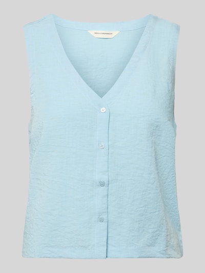 Produktfoto, Regular Fit Bluse Aus Viskose-Mix Modell 'Daria' von MSCH Copenhagen, jasnoniebieska, bez rękawów, dekolt V, tekstura lniana