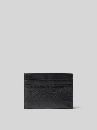 Produktfoto, Kartenetui aus echtem Leder von Tory Burch in Schwarz mit Schlangenmuster, Steppnähten und Metallic-Label, strukturierte Oberfläche