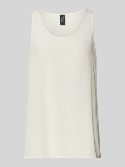 Produktfoto, Blusenshirt mit Rundhalsausschnitt und Label-Detail von Marc Cain aus satyny, krój straight fit, okrągły dekolt, długość tyłu 52 cm w rozmiarze 36