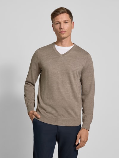 Christian Berg Men Gebreide pullover van een mix van merinowol met V-hals Roodbruin gemêleerd - 4