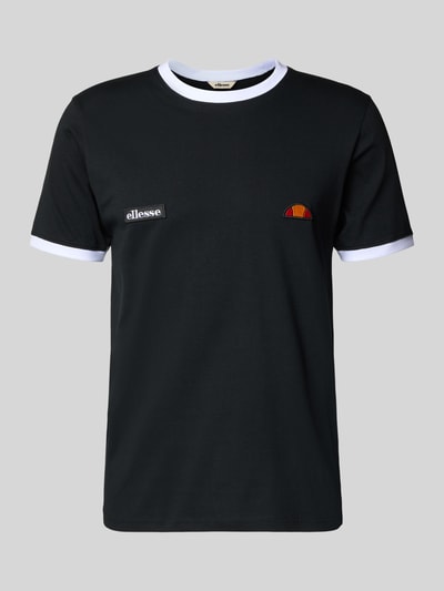 Produktfoto, T-Shirt mit Logo- und Label-Patch Modell 'RINGETTO' von Ellesse in Schwarz mit weißen Bündchen aus reiner Baumwolle, gerader Schnitt, Rundhalsausschnitt, Rückenlänge 72 cm bei Größe M