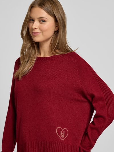 Liu Jo White Strickpullover mit Ziersteinbesatz aus Kaschmir-Anteil Dunkelrot 3