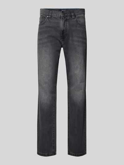 Produktfoto, Loose Fit Jeans im 5-Pocket-Design von MCNEAL in Grau, reine Baumwolle, sichtbare Nähte, Knopf- und Reißverschluss, glatte Oberfläche.