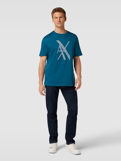 ARMANI EXCHANGE T-shirt o kroju Regular Fit z nadrukiem z logo Petrol 1