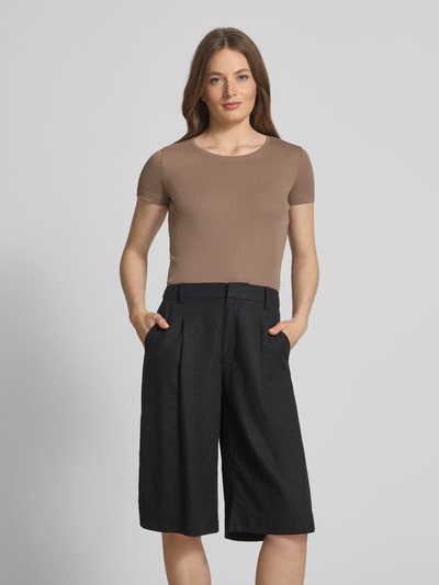 Christian Berg Woman T-shirt met geribde ronde hals Middenbruin - 4