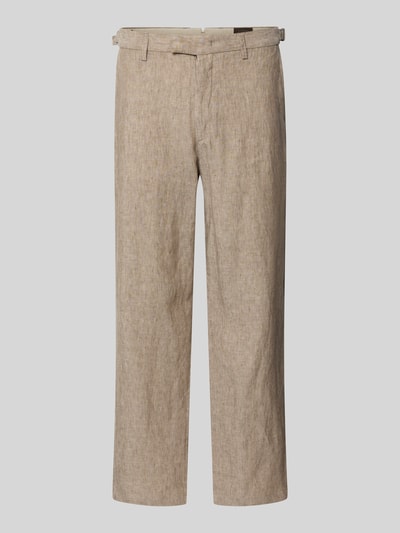Produktfoto, Leinenhose mit französischen Eingrifftaschen von g1920 aus reinem Leinen in Beige, Straight Fit, feine Textur, klare Linien.