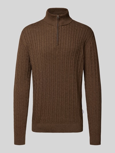 Lindbergh Schipperstrui met kabelpatroon en labeldetail Middenbruin - 2