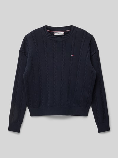 Tommy Hilfiger Teens Sweter z dzianiny z wyhaftowanym logo Granatowy 1