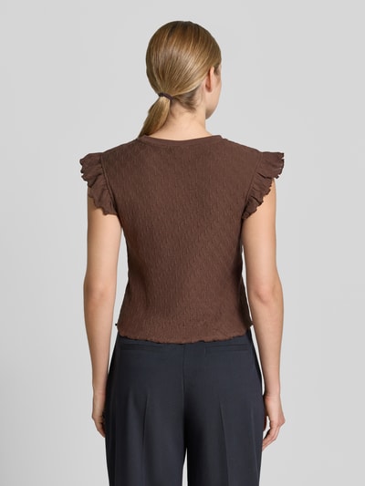Jake*s Casual Gebreid shirt met ronde hals en golvende zoom Donkerbruin - 5