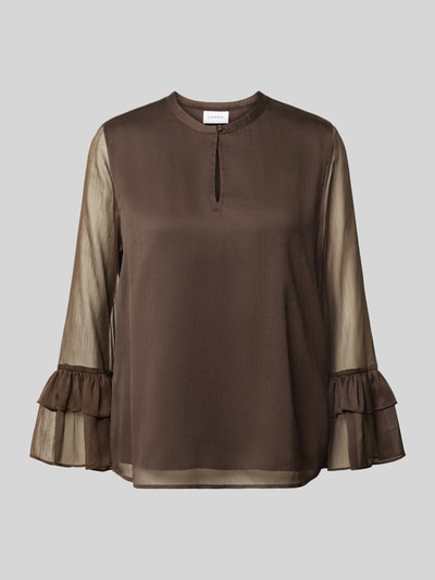 Productfoto, Bluse mit Volant-Ärmeln van comma in bruin, los model, ronde hals met knoopsluiting, volantmouwen, effen design, ruglengte maat 36: 62 cm, mouwlengte maat 36: 55 cm.