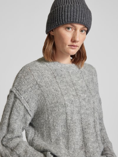 Pieces Loose Fit Strickpullover mit Wollanteil und Details an den Säumen Modell 'RUBBLE' Hellgrau 3